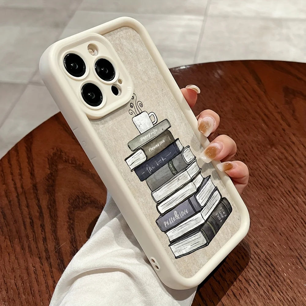 Antique White Book Pattern iPhone Case – Soft TPU Cover for iPhone 11–16, SE, XR, XS & More