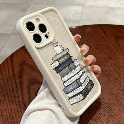 Antique White Book Pattern iPhone Case – Soft TPU Cover for iPhone 11–16, SE, XR, XS & More