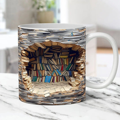 3D Bookshelf Mug – Creative Ceramic Coffee Cup for Book Lovers