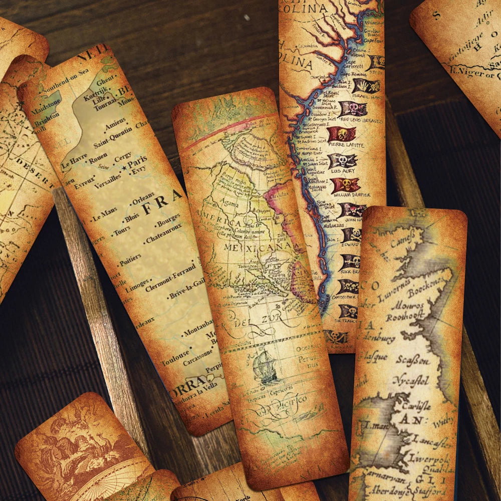 Set of 30 Vintage Map Bookmarks – Antique-Style Page Markers for Books ...