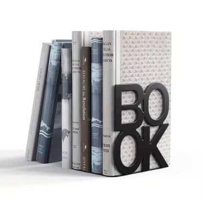 “BOOK” Iron Bookend – Stylish Decorative Shelf Holder for Readers, Home & Office
