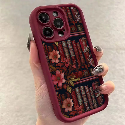 Floral Bookshelf iPhone Case – Shockproof Cover for iPhone 11-16 Pro Max