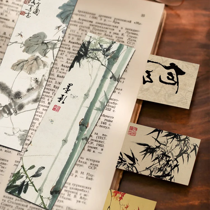 Set of 30 Chinese Calligraphy & Ink Painting Bookmarks – Classical Poetry Design, Elegant Page Markers for Reading & Decoration