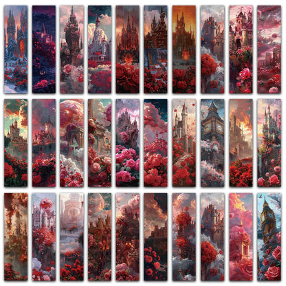 Set of 30 Fantasy Rose Castle Bookmarks – Aesthetic Page Markers for Readers, Students & Book Clubs