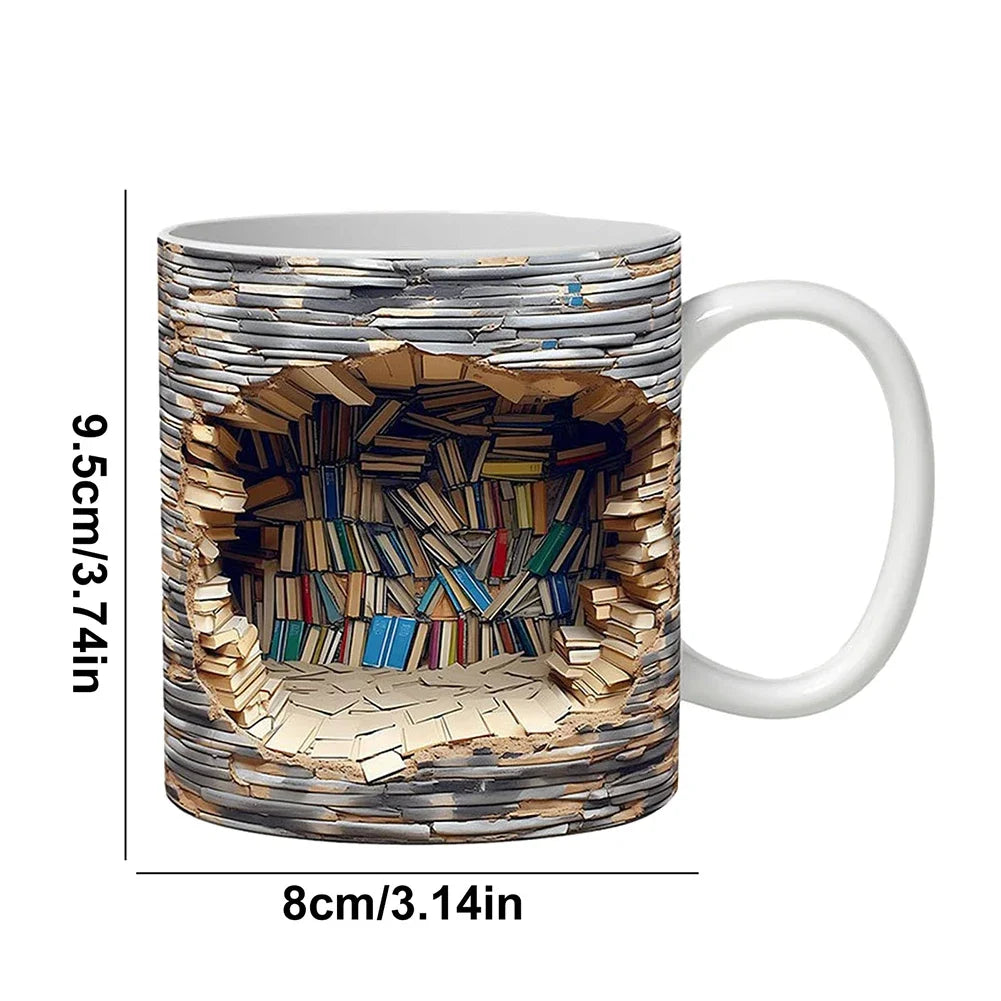 3D Bookshelf Mug – Creative Ceramic Coffee Cup for Book Lovers