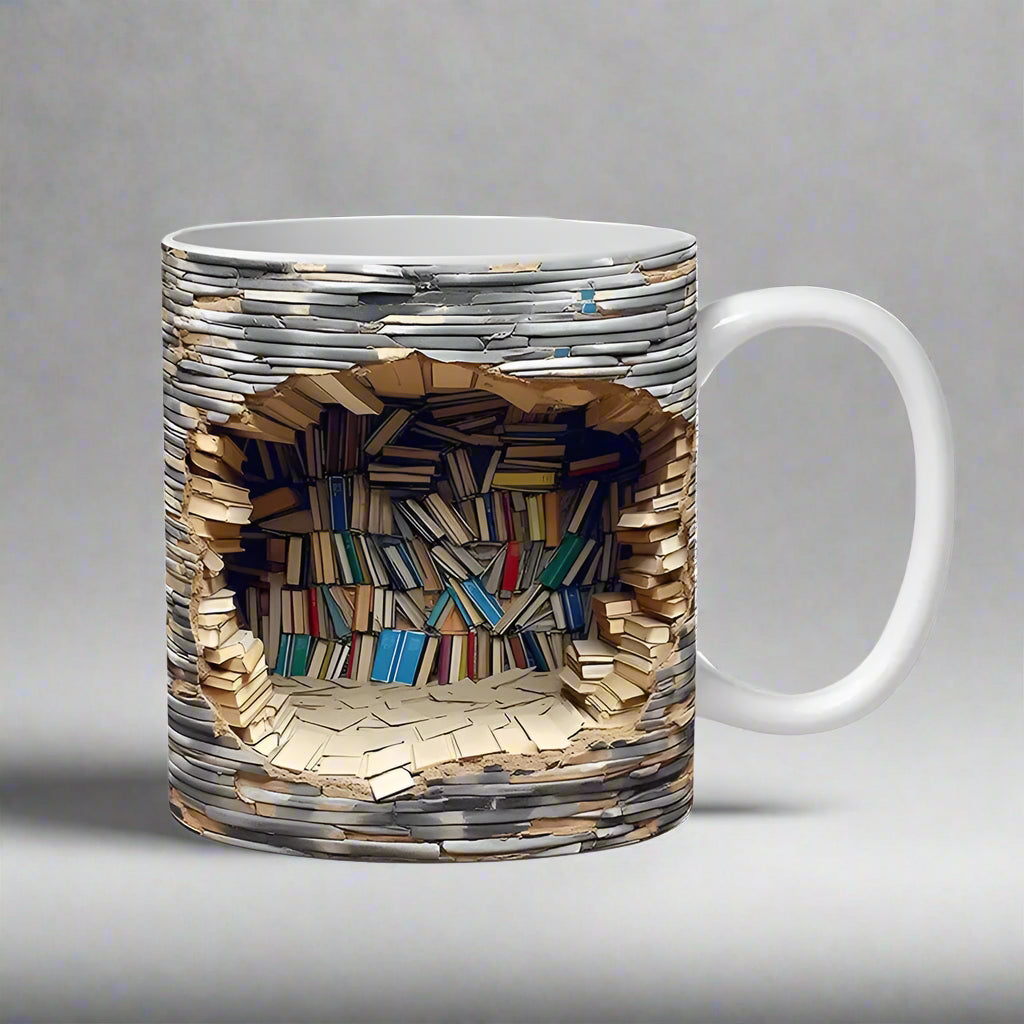 3D Bookshelf Mug – Creative Ceramic Coffee Cup for Book Lovers