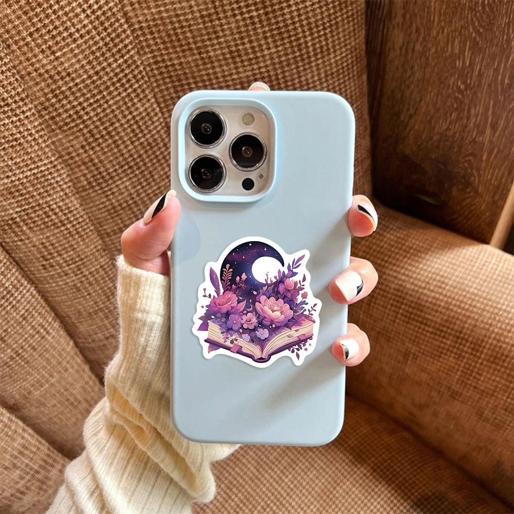 50pcs Purple Bookish Aesthetic Stickers – Magical Reading-Themed Decals for Notebooks, Luggage, Scrapbooking & More