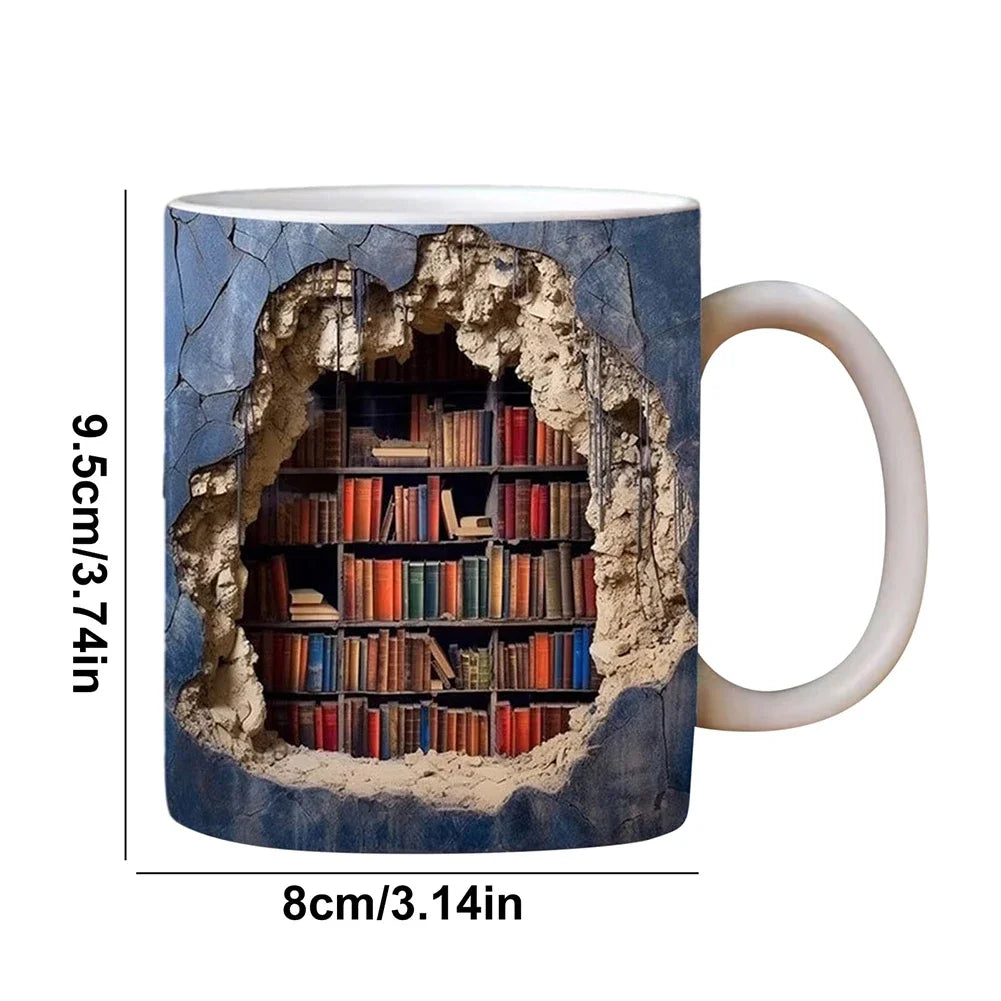 3D Bookshelf Mug – Creative Ceramic Coffee Cup for Book Lovers