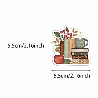 50pcs Autumn Bookish Stickers – Cute Ghost & Book Designs for Notebooks, Scrapbooks & DIY Projects