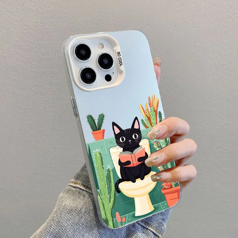 Black Cat Bathroom Reader iPhone Case – Shockproof Cover for iPhone 11 to 16 Pro Max, Mini & Plus