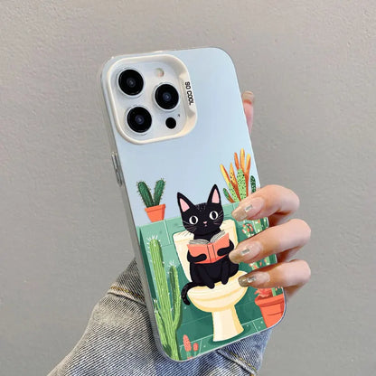 Black Cat Bathroom Reader iPhone Case – Shockproof Cover for iPhone 11 to 16 Pro Max, Mini & Plus