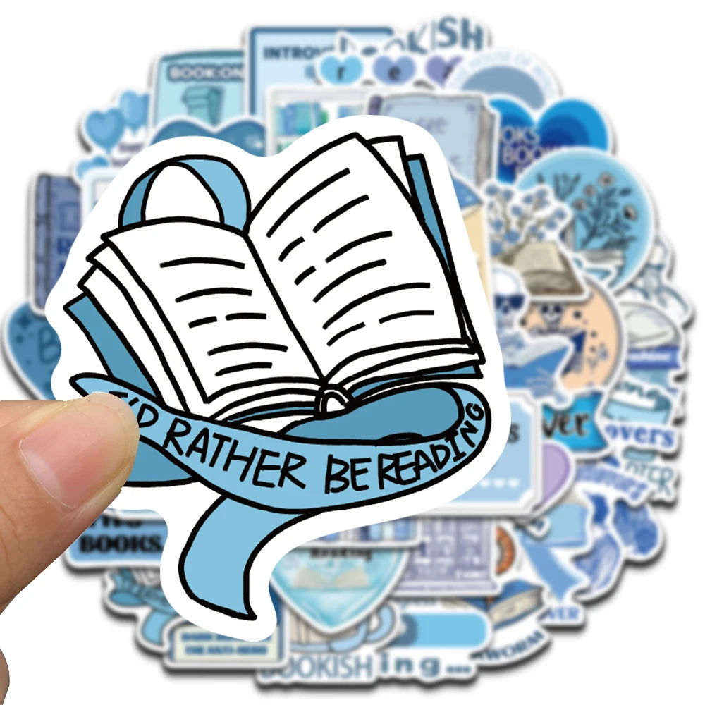 50pcs Blue Bookish Aesthetic Stickers – Creative DIY Decor for Laptops, Phones, Journals & More