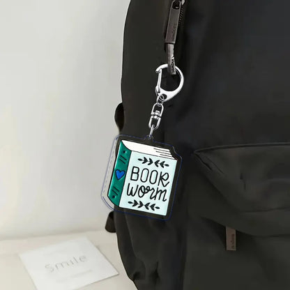 Funny Bookworm Keychains – Stainless Steel and Acrylic Keyrings for Book Lovers