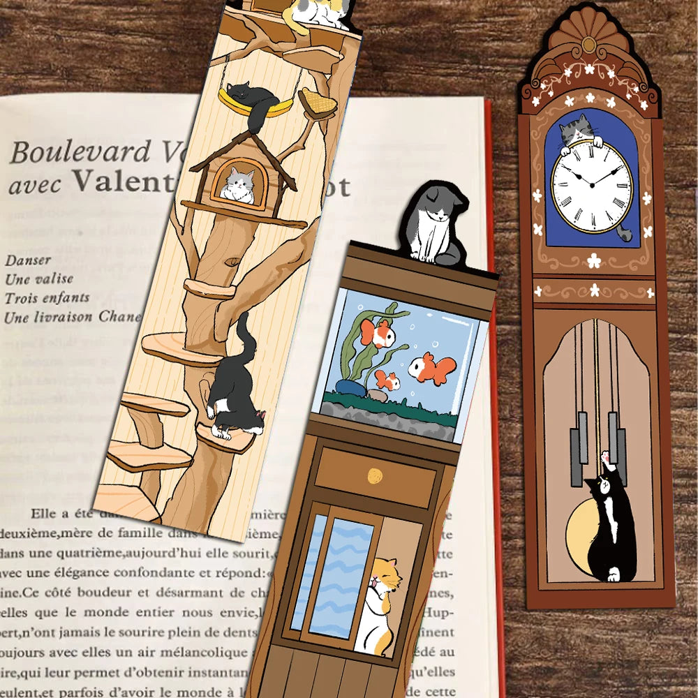 Set of 30 or 60 Cute Cartoon Cat Bookmarks – Waterproof Bookmark Cards for Students, Laptops, Luggage & Stationery