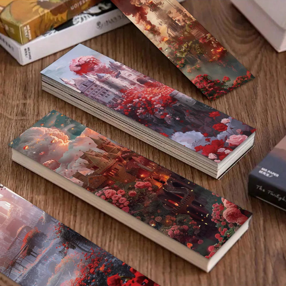 Set of 30 Fantasy Rose Castle Bookmarks – Aesthetic Page Markers for Readers, Students & Book Clubs