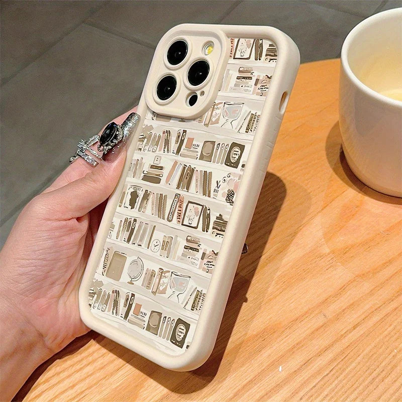 Antique White Book Pattern iPhone Case – Soft TPU Cover for iPhone 11–16, SE, XR, XS & More