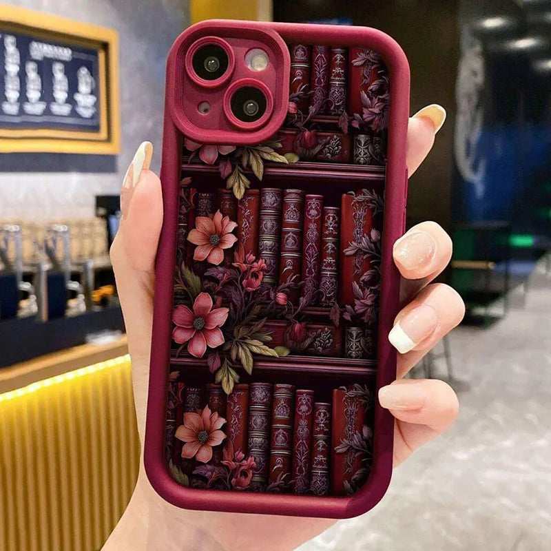 Floral Bookshelf iPhone Case – Shockproof Cover for iPhone 11-16 Pro Max