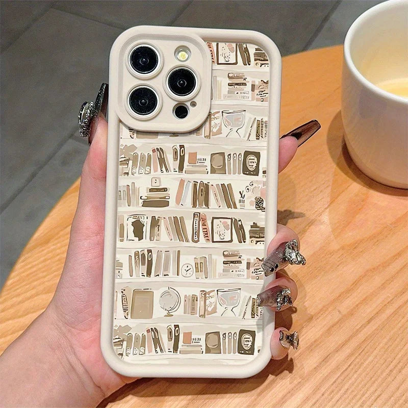 Antique White Book Pattern iPhone Case – Soft TPU Cover for iPhone 11–16, SE, XR, XS & More