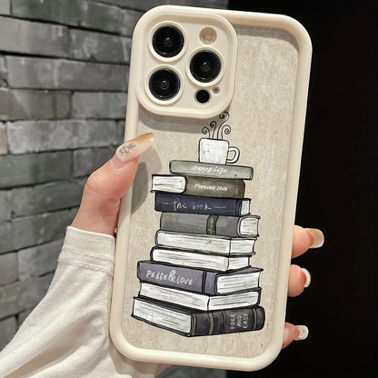 Antique White Book Pattern iPhone Case – Soft TPU Cover for iPhone 11–16, SE, XR, XS & More