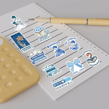 50pcs Blue Bookish Aesthetic Stickers – Creative DIY Decor for Laptops, Phones, Journals & More