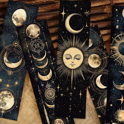 Set of 30 Mystical Celestial Bookmarks – Moons, Suns & Stars for Dreamy Reading Moments