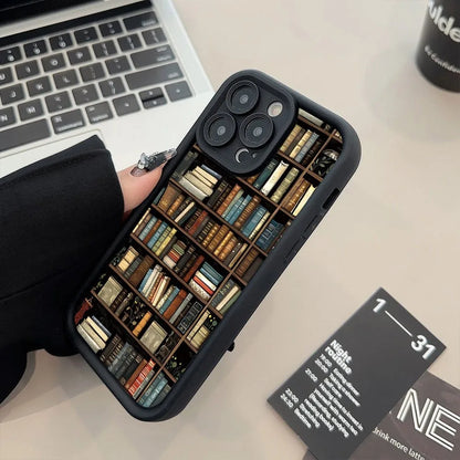 Bookshelf Pattern Soft Shockproof iPhone Case – Compatible with iPhone 11 to 16 Pro Max