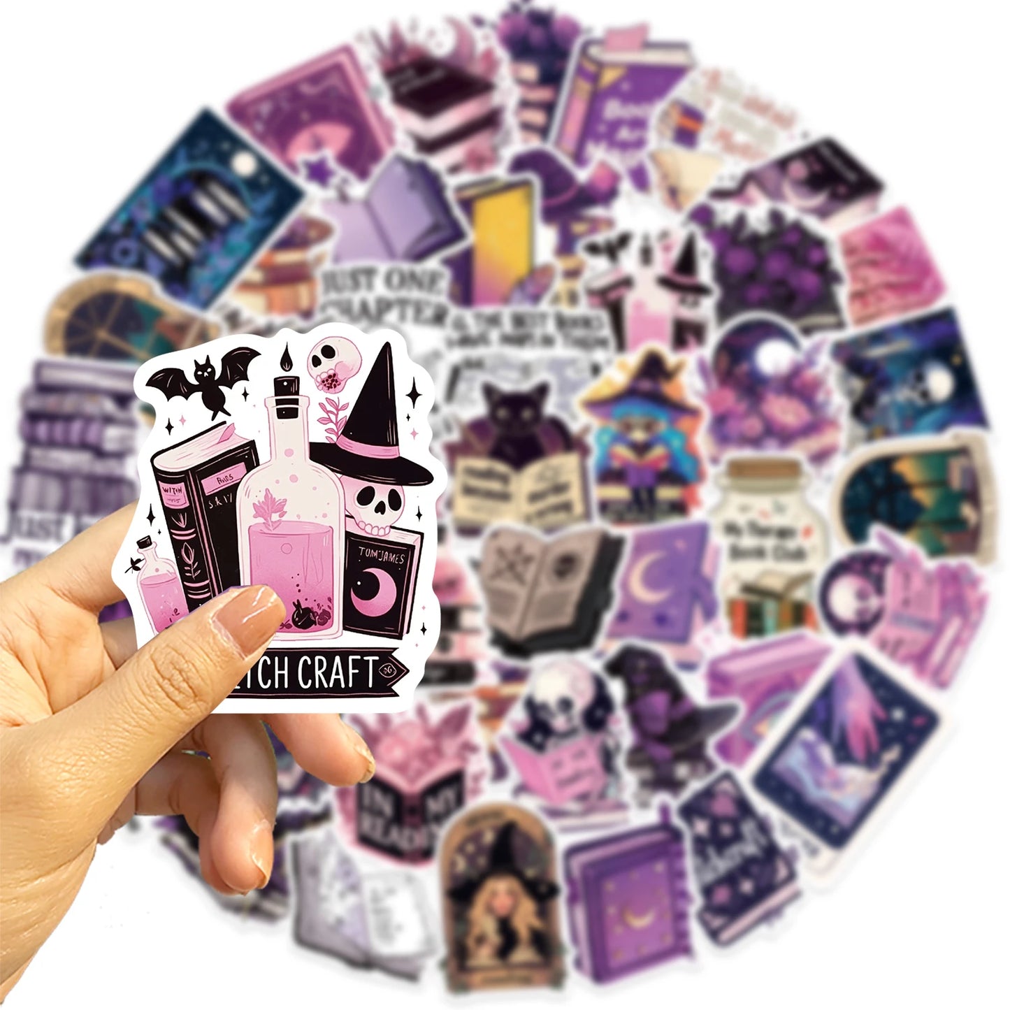 50pcs Purple Bookish Aesthetic Stickers – Magical Reading-Themed Decals for Notebooks, Luggage, Scrapbooking & More