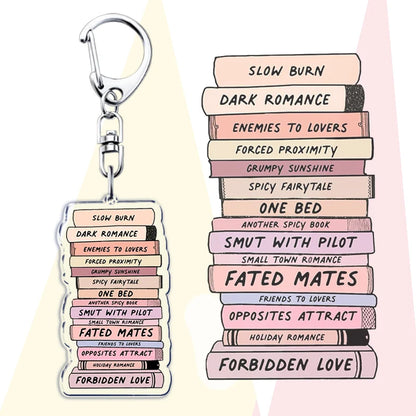 Funny Bookworm Keychains – Stainless Steel and Acrylic Keyrings for Book Lovers