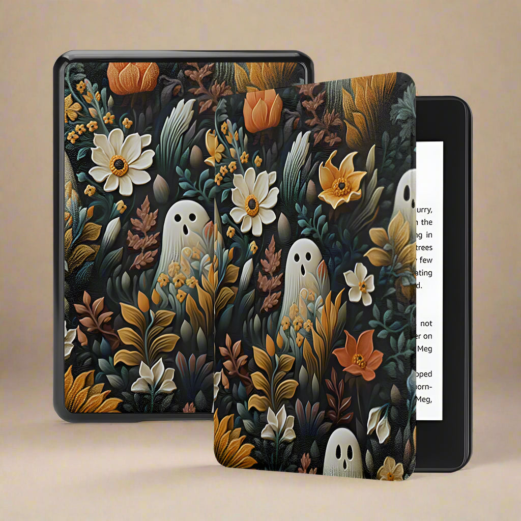 Floral & Gothic Skeleton Kindle Case – Fits Kindle Basic, Paperwhite & Oasis (7th-12th Gen) – Faux Leather