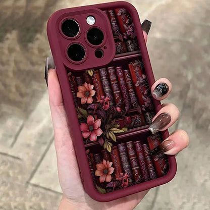 Floral Bookshelf iPhone Case – Shockproof Cover for iPhone 11-16 Pro Max