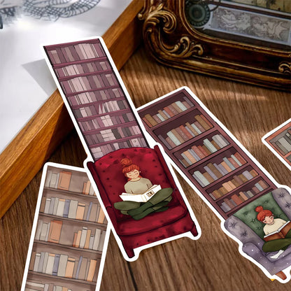 Set of 30 or 60 “Girls in Armchairs” Bookmarks – Whimsical Bookcase Aesthetic for DIY, Stationery & Gifts